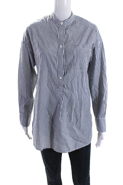 Alex Mill Womens Cotton Striped Print Button Up Tunic Shirt Blue White Size S