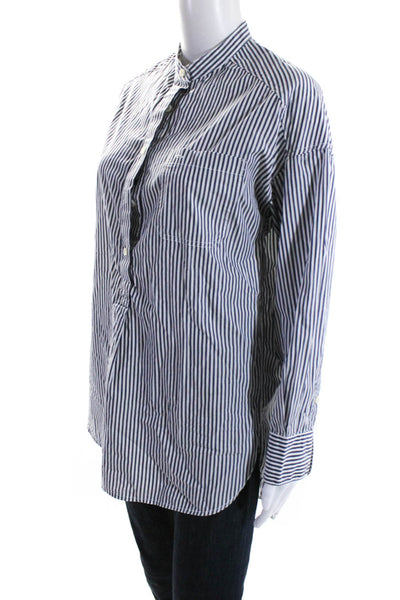 Alex Mill Womens Cotton Striped Print Button Up Tunic Shirt Blue White Size S