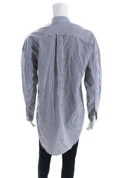 Alex Mill Womens Cotton Striped Print Button Up Tunic Shirt Blue White Size S