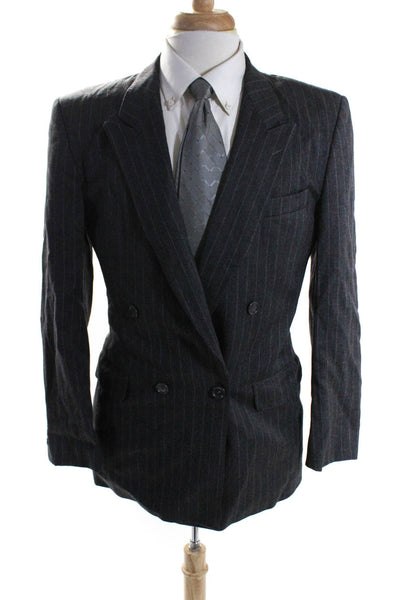 Mark Astor Mens Wool Striped Print Double Breasted Blazer Jacket Gray Size EUR42