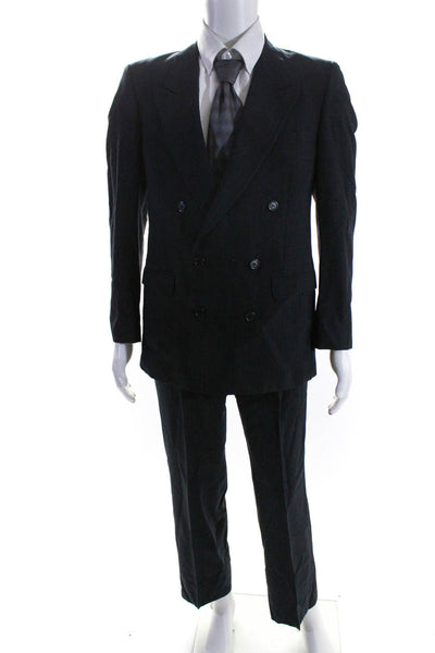 Luigi Botto Mens Striped Double Breast Pleated Blazer Pants Suit Navy SIze EUR48