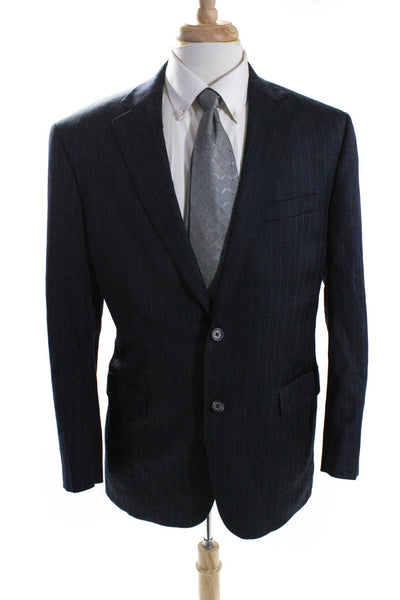 Lauren Ralph Lauren Mens Wool Striped Print Buttoned Blazer Navy Size EUR40