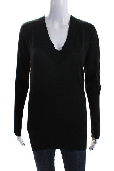 Twelfth Street by Cynthia Vincent Womens Black Silk V-Neck Sweater Top Size L