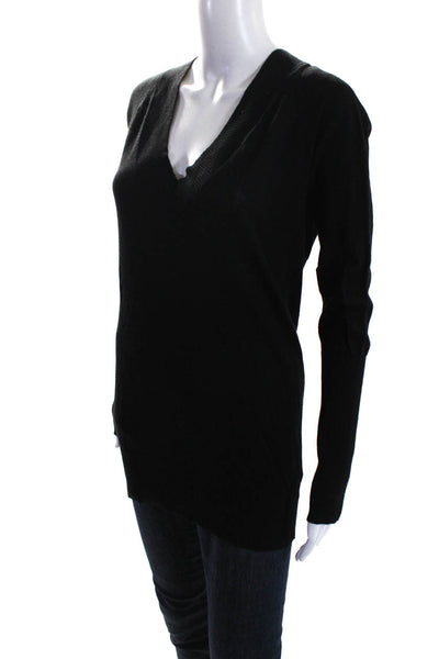 Twelfth Street by Cynthia Vincent Womens Black Silk V-Neck Sweater Top Size L