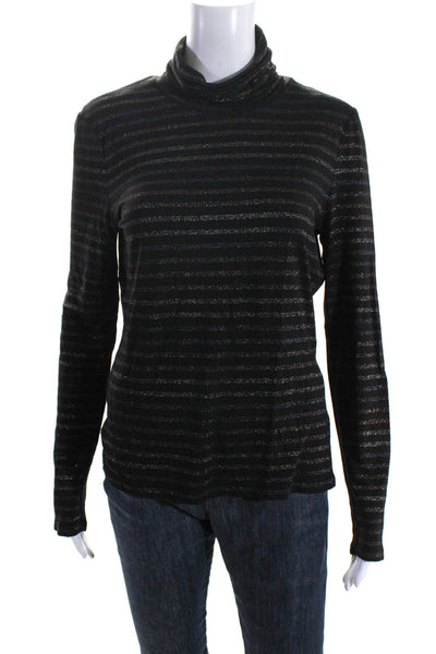 Veronica Beard Womens Black Striped Turtleneck Long Sleeve Blouse Top Size M