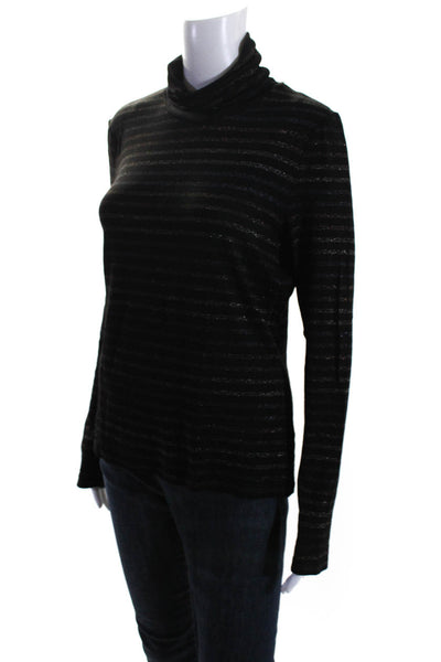 Veronica Beard Womens Black Striped Turtleneck Long Sleeve Blouse Top Size M