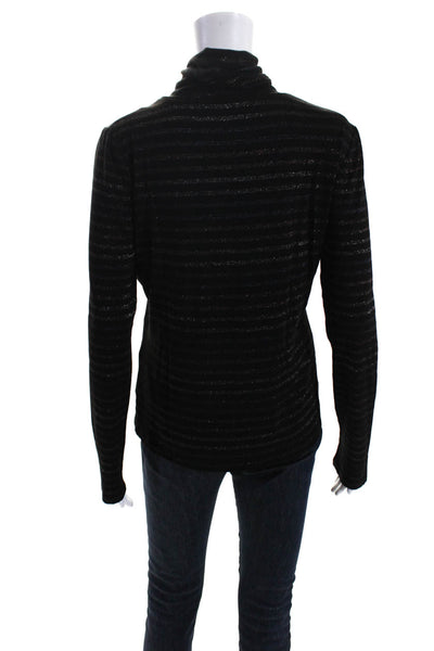 Veronica Beard Womens Black Striped Turtleneck Long Sleeve Blouse Top Size M