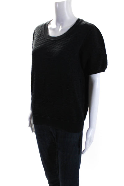 Vince Womens Textured Knit Short Sleeve Sweater Blouse Black Size Small