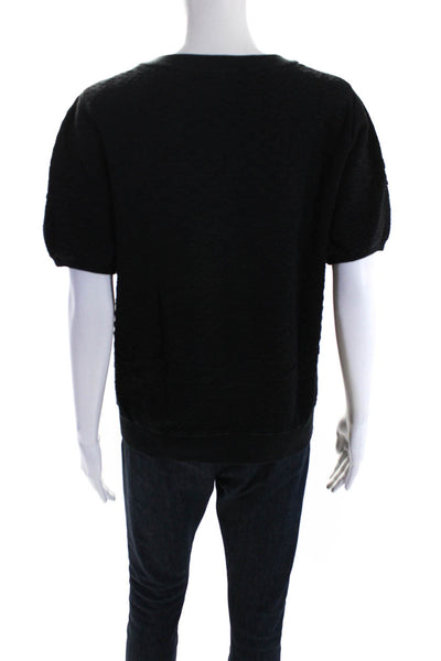 Vince Womens Textured Knit Short Sleeve Sweater Blouse Black Size Small