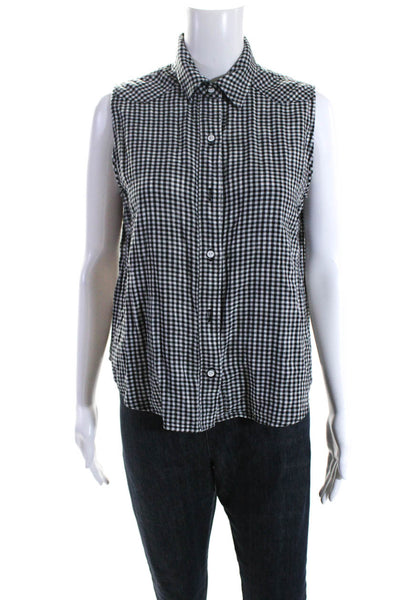 Rag & Bone Jean Womens Gingham Sleeveless Button Up Top Blouse Black White Small