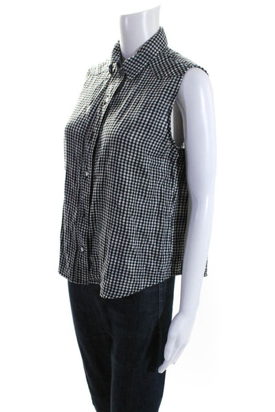 Rag & Bone Jean Womens Gingham Sleeveless Button Up Top Blouse Black White Small