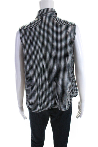 Rag & Bone Jean Womens Gingham Sleeveless Button Up Top Blouse Black White Small