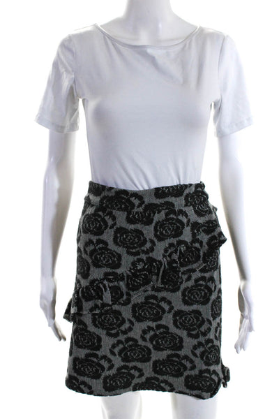 Charlie & Robin Womens Knit Floral Jacquard Mini Pencil Skirt Black White XS