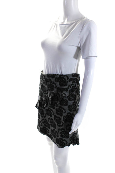 Charlie & Robin Womens Knit Floral Jacquard Mini Pencil Skirt Black White XS