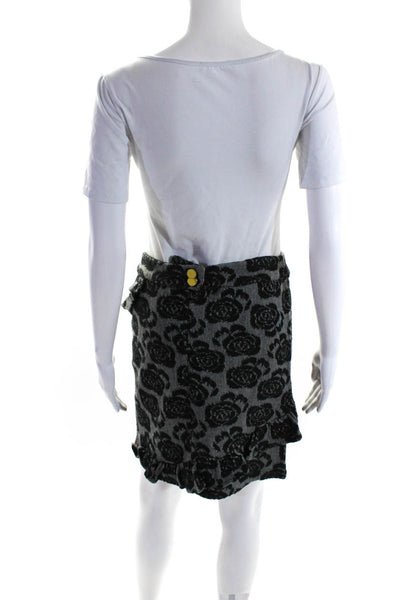 Charlie & Robin Womens Knit Floral Jacquard Mini Pencil Skirt Black White XS