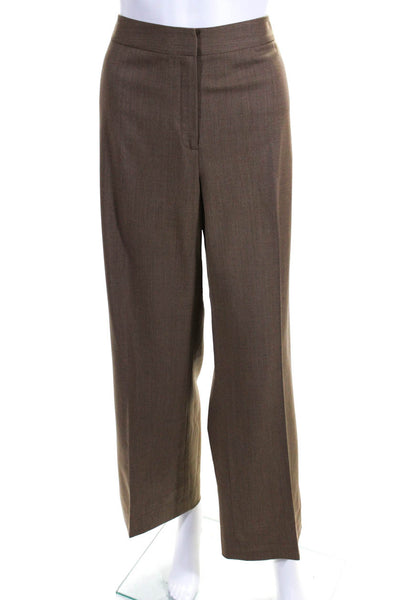 Lafayette 148 New York Womens High Rise Pleated Straight Leg Pants Brown Size 12