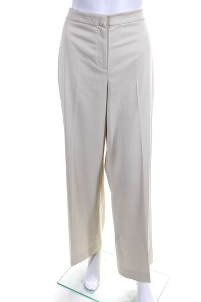 St. John Collection Womens High Rise Pleated Straight Leg Pants Beige Size 12