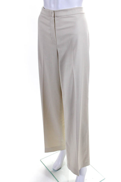 St. John Collection Womens High Rise Pleated Straight Leg Pants Beige Size 12