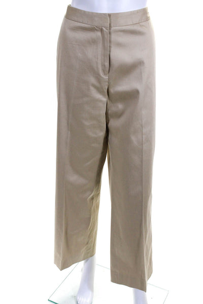 Lafayette 148 New York Womens High Rise Pleated Straight Pants Brown Cotton 12