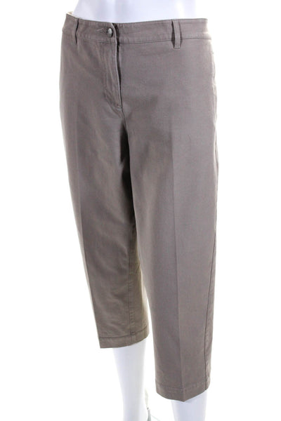 Eileen Fisher Womens Zipper Fly Pleated Straight Cropped Pants Brown Size Medium