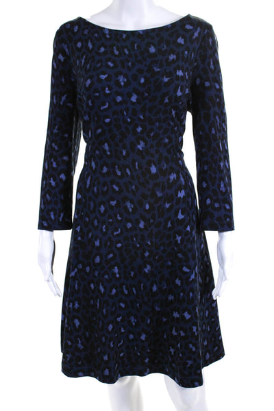 Kate Spade New York Womens Back Zip 3/4 Sleeve Leopard Print Dress Blue Size 14