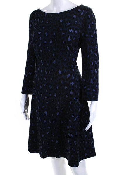 Kate Spade New York Womens Back Zip 3/4 Sleeve Leopard Print Dress Blue Size 14