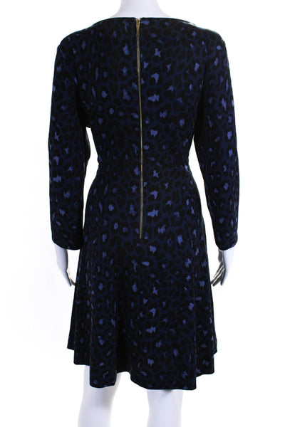 Kate Spade New York Womens Back Zip 3/4 Sleeve Leopard Print Dress Blue Size 14