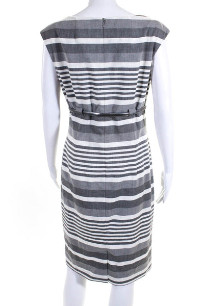 Calvin Klein Womens Striped Belted Sleeveless Sheath Dress Gray White Size 10