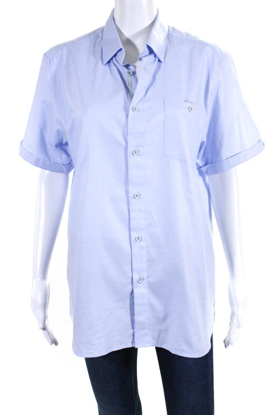 Ted Baker Womens Short Sleeve Button Up Boyfriend Shirt Blouse Blue Size 4