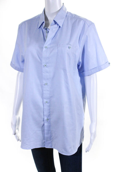 Ted Baker Womens Short Sleeve Button Up Boyfriend Shirt Blouse Blue Size 4