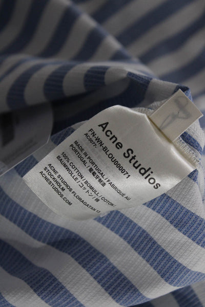 ACNE Studios Womens Oversized Collared V Neck Striped Shirt Blue White IT 38