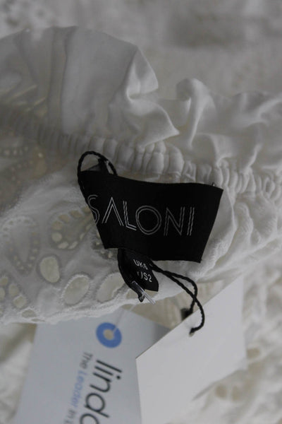 Saloni Womens 3/4 Sleeve Off Shoulder Embroidered Top White Cotton Size 2