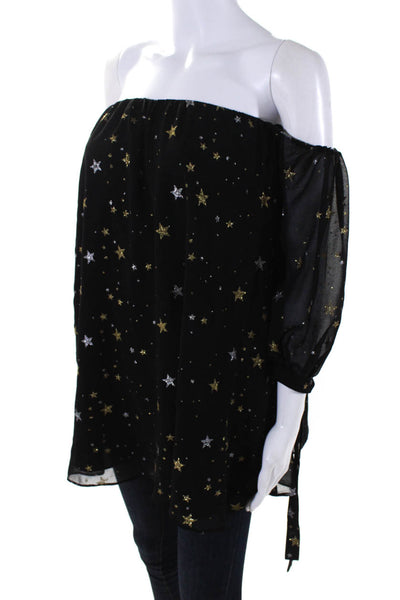 Lovers + Friends Womens Stars Print Long Sleeves Blouse Black Gold Size Extra Sm