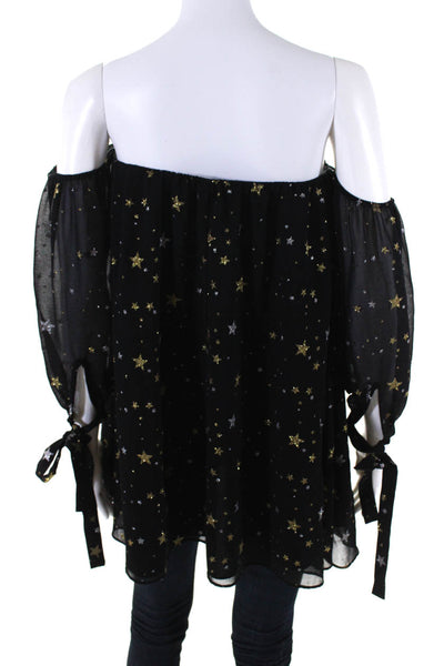 Lovers + Friends Womens Stars Print Long Sleeves Blouse Black Gold Size Extra Sm