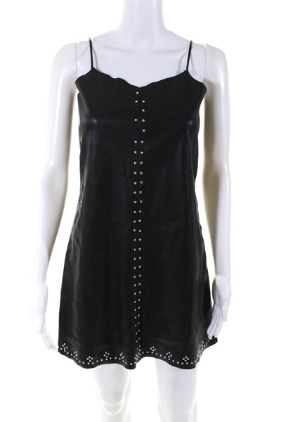 BLANKNYC Womens Faux Leather Studded V Neck Dress Black Size Extra Small