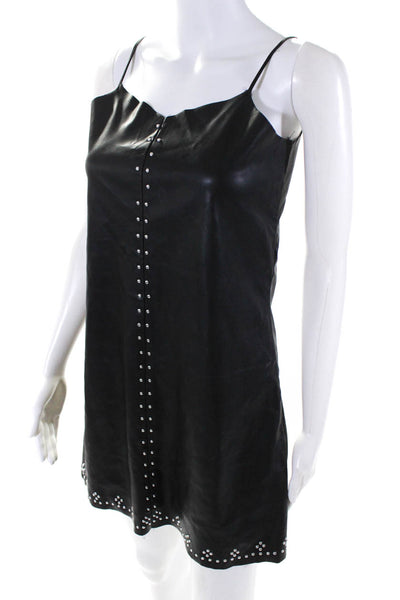 BLANKNYC Womens Faux Leather Studded V Neck Dress Black Size Extra Small