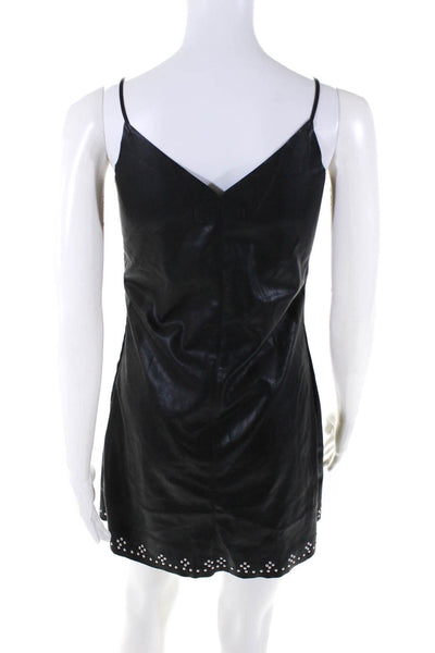 BLANKNYC Womens Faux Leather Studded V Neck Dress Black Size Extra Small