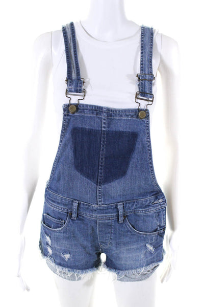 BLANKNYC Womens Denim Sleeveless Shorts Overalls Blue Cotton Size Small