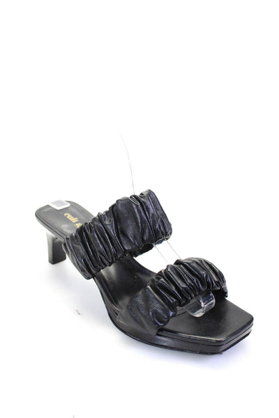 Cult Gaia Womens Leather Scrunched Slide On Sandal Heels Black Size 37.5 7.5