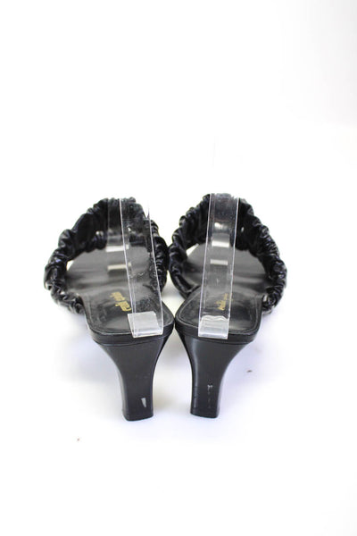 Cult Gaia Womens Leather Scrunched Slide On Sandal Heels Black Size 37.5 7.5