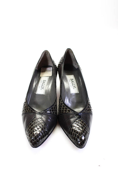 Bally Womens Leather Pointed Toe Snakeskin Trim Heels Gray Size 7