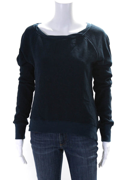 Pam & Gela Womens Long Sleeves Crew Neck Sweatshirt Navy Blue Cotton Size Small