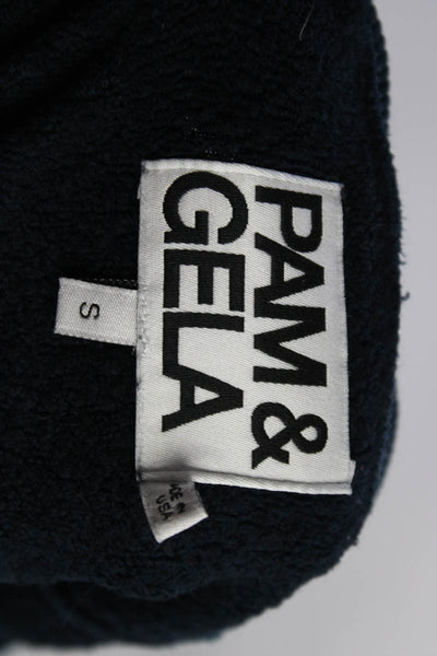 Pam & Gela Womens Long Sleeves Crew Neck Sweatshirt Navy Blue Cotton Size Small