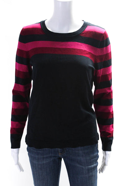 525 America Womens Striped Crew Neck Sweater Navy Blue Pink Size Medium