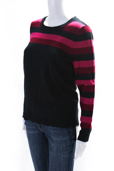 525 America Womens Striped Crew Neck Sweater Navy Blue Pink Size Medium