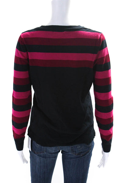 525 America Womens Striped Crew Neck Sweater Navy Blue Pink Size Medium