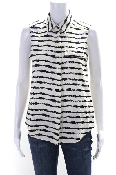 Parker Womens Silk Striped Button Down Tank Top White Black Size Extra Small