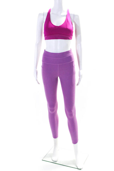 Athleta Womens Pull On Leggings Strappy Back Sports Bra Set Pink Size Small