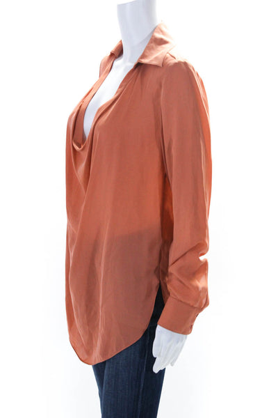 Haute Hippie Womens Silk Collared V-Neck Long Sleeve Blouse Orange Size S