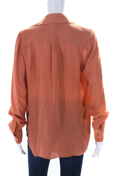 Haute Hippie Womens Silk Collared V-Neck Long Sleeve Blouse Orange Size S